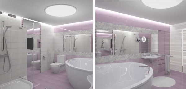Оформление ванной в бело-розовом цвете