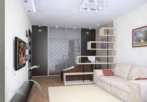 При разработке дизайна однокомнатной квартиры стараются использовать минимум мебели и аксессуаров