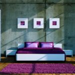 Фиолетовый цвет в спальне стиля минимализм